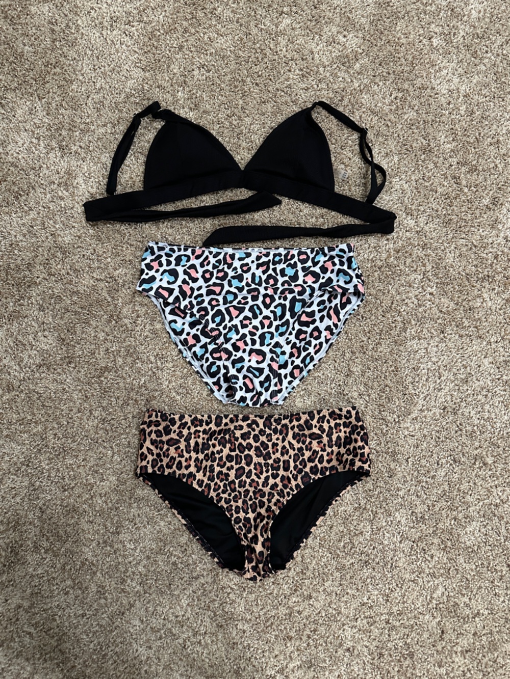Leopard Print Bikini Bottoms Trio - Black, Multicolor & Classic Leopard